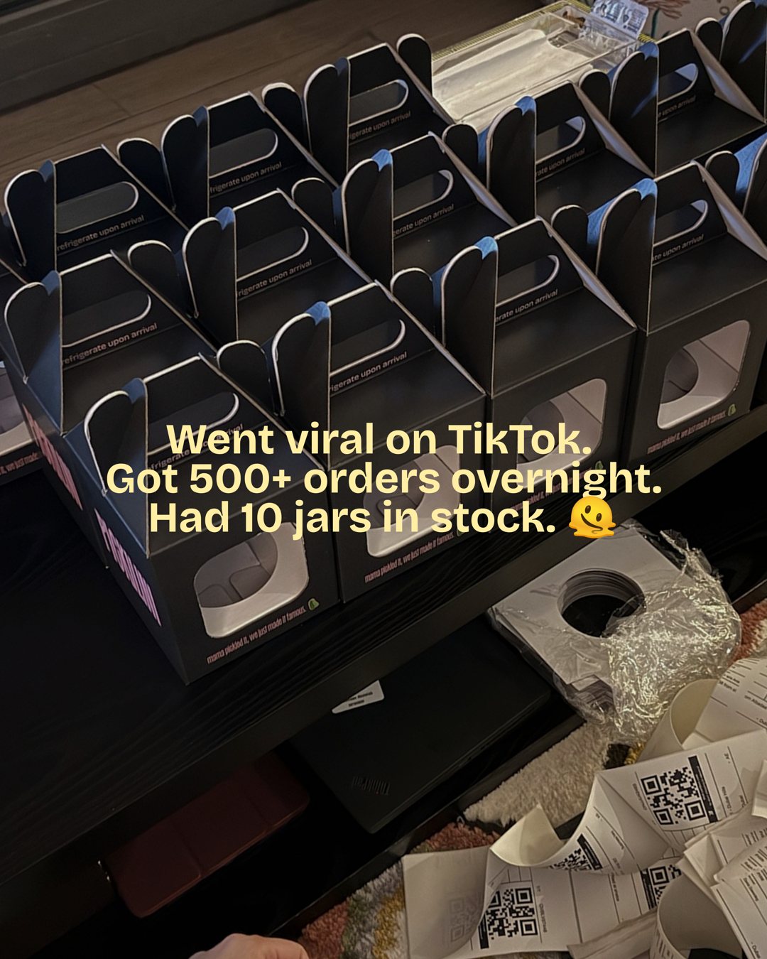 Pickilini founder carousel slide 4: Went viral, 10 jars in stock